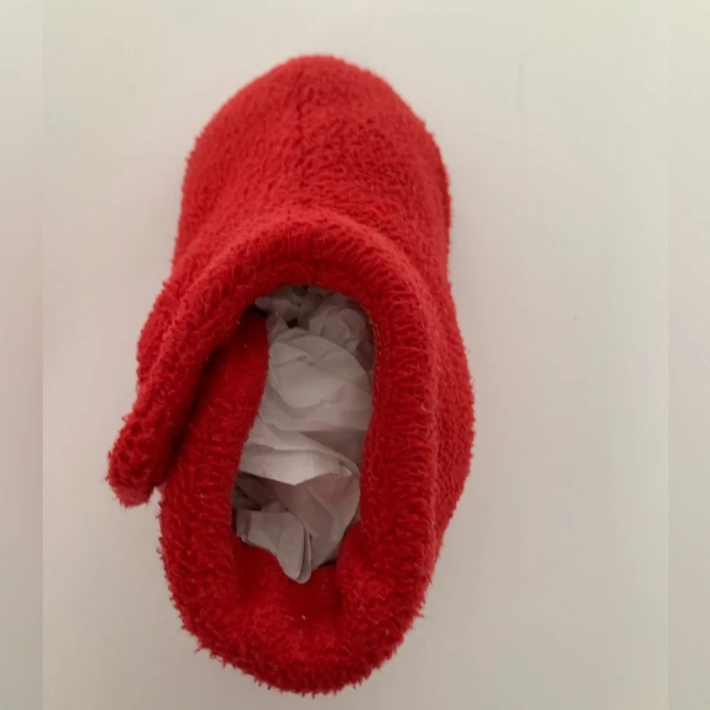 VTG Old Navy Red Fleece Booties Slippers Rubber Soles Soft Cozy Toddler Size